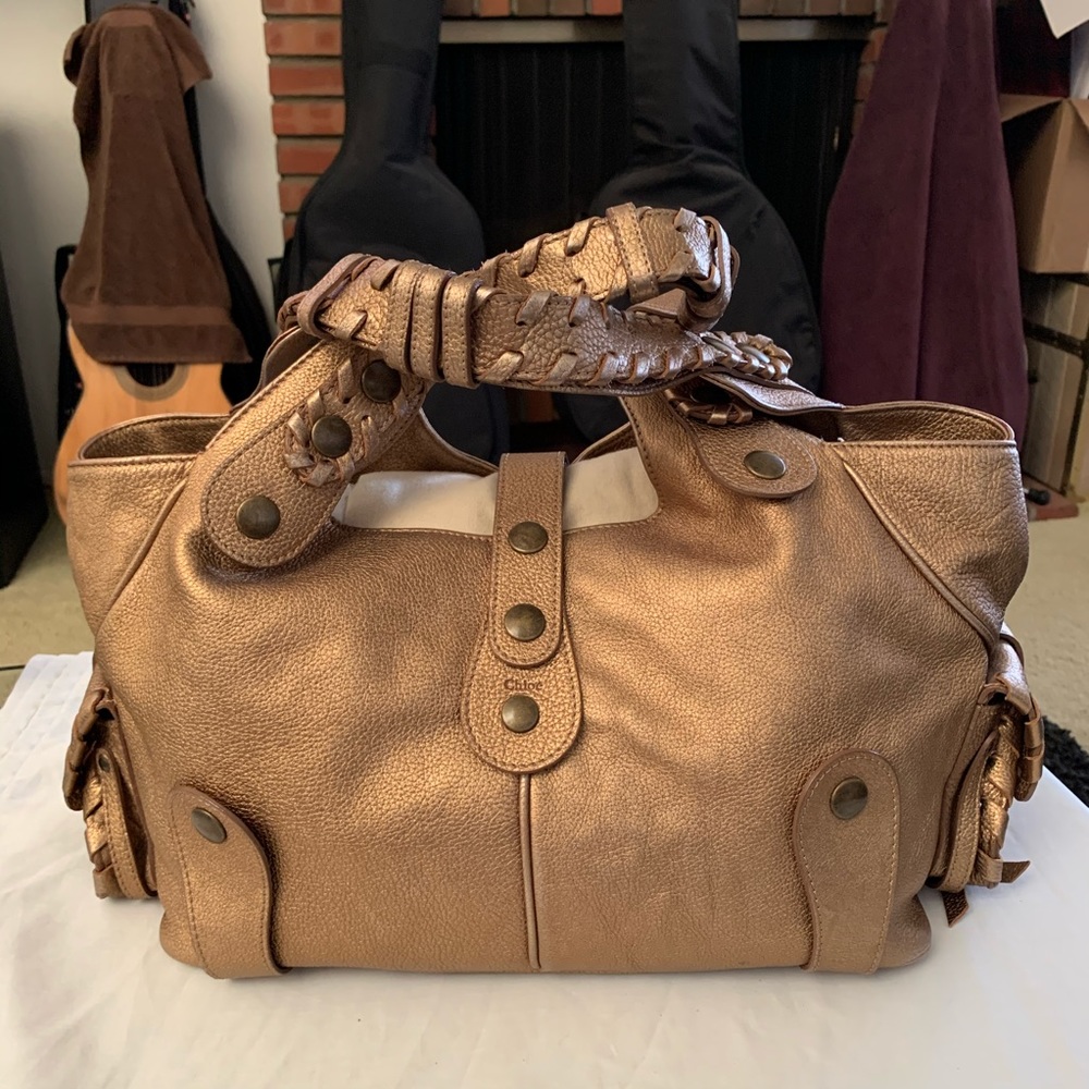 CHLOÉ Metallic Gold Leather Silverado Satchel